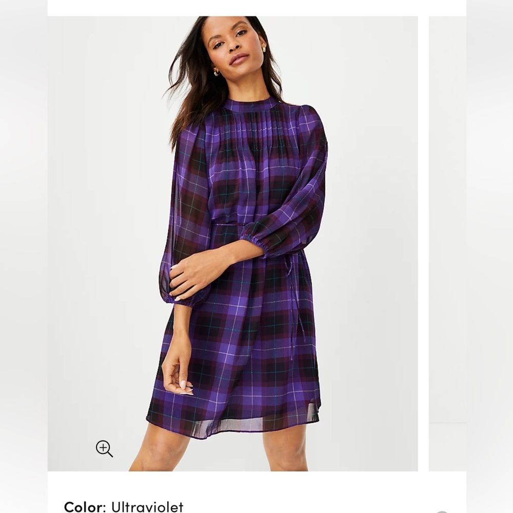 Ann Taylor Plaid Pintucked Belted Dress - NWT